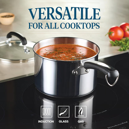 Stainless Steel Cookware Set, 10-Piece Pots and Pans Set | Brilliance Collection Stainless Steel Construction, Includes Pots, Pans and Lids for Everyday Cooking3