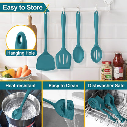 Blue Kitchen Utensil Set, 4 Pieces Silicone Cooking Utensils7