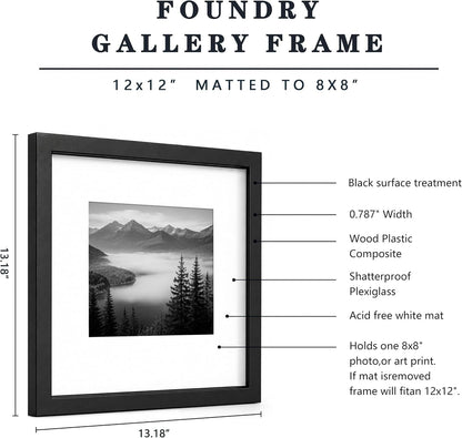 12X12 Black Picture Frame 8X8 with Mat Set of 93