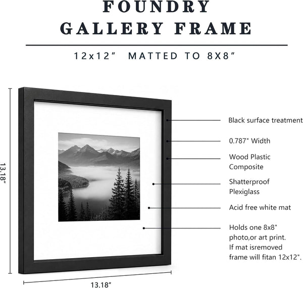 12X12 Black Picture Frame 8X8 with Mat Set of 93