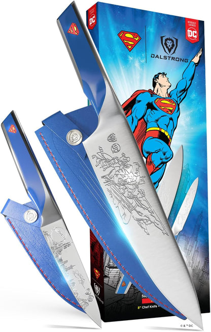 Chef Knife Set 2-Piece — DC Superman™ Licensed Edition — 8" Chef & 4" Paring — Official License — German Stainless — for DC Fans & Daily Cooking — POM Handle, Customer Support1