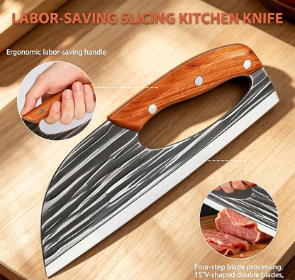 2Pcs Premium Hand Forged Kitchen Knife Set, Sharp Carbon Steel Chef Knife & Meat Cleaver, Ergonomic Non-Slip Wood Handle with Leather Sheath, for Home Cooking, Meat Veggie Cutting, BBQ Camping (C)4