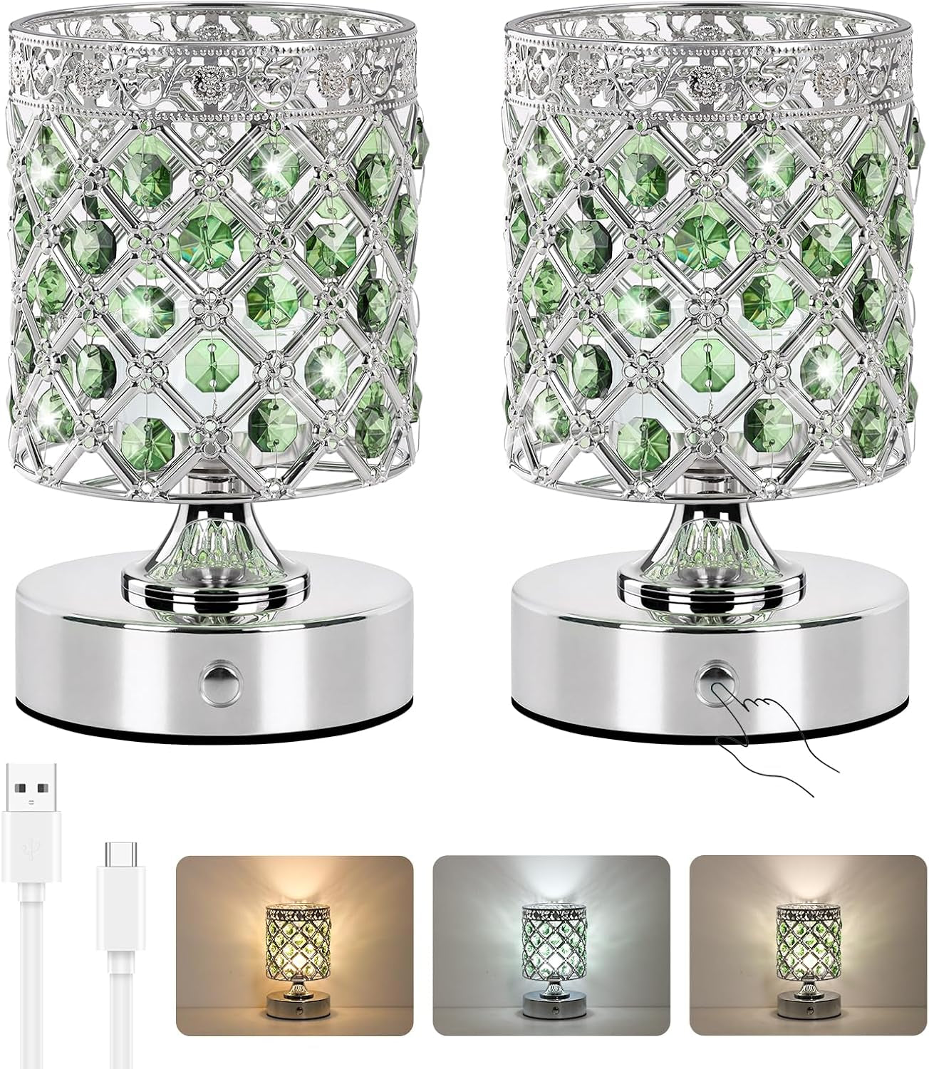 green-small-crystal-rechargeable-cordless-table-lamps-set-of-2