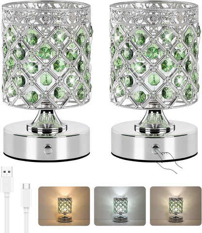 Green Small Crystal Rechargeable Cordless Table Lamps Set of 21