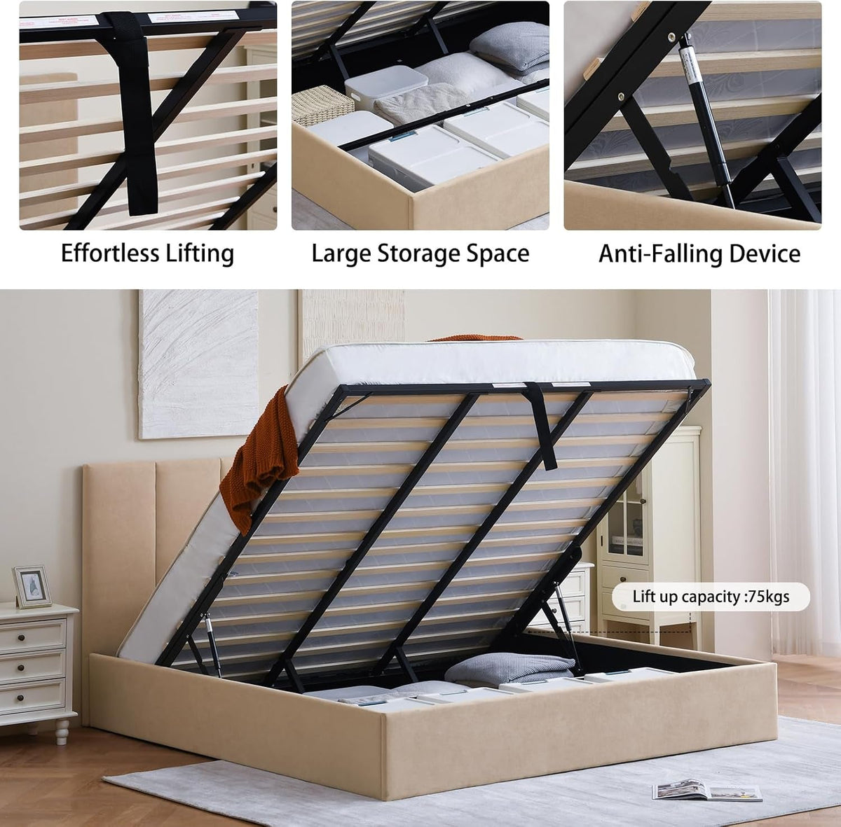 king-size-upholstered-lift-up-storage-bed-beige-linen-look-fabric-bed-frame-with-vertical-panel-headboard-hydraulic-lift-storage-wooden-slat-support-no-box-spring-needed