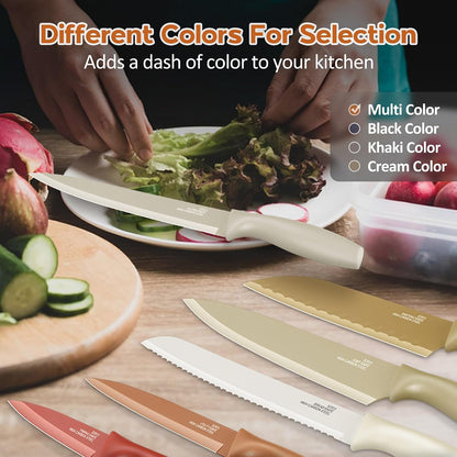 12-Piece Kitchen Knife Set, Stainless Steel Chef Knives Set with 6 Blade Guards, Sharp Kitchen Cooking Knife with Ergonomic Handle, Anti-Rust & Easy to Clean (Multicolor)7