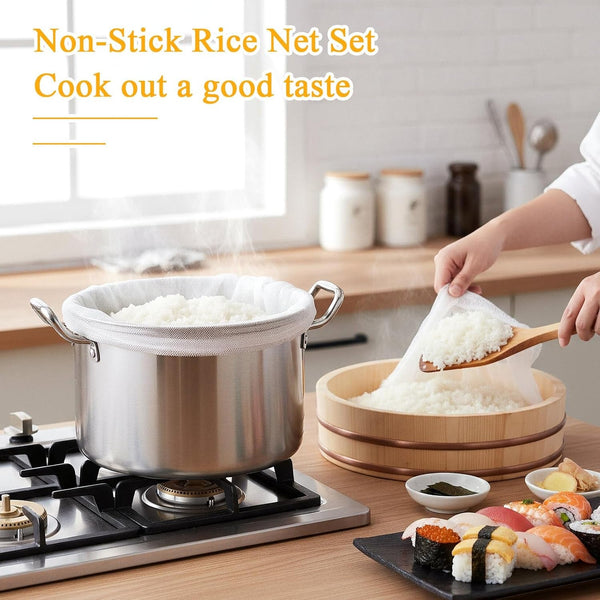 6Pcs Rice Net, 45.3"×39.4" Sushi Rice Cooking Net, Non-Stick Rices Cooker Napkin, Reusable Napkin Fine Mesh Cooking Steam Cloth, Bamboo Steamer Mat Cloth for Home Restaurants Camping3