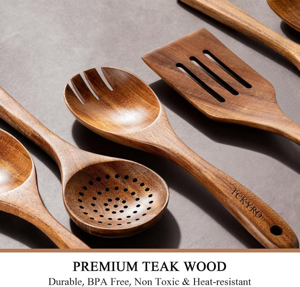 8 Piece Wooden Kitchen Utensils Set, Teak Wooden Spoons for Cooking2