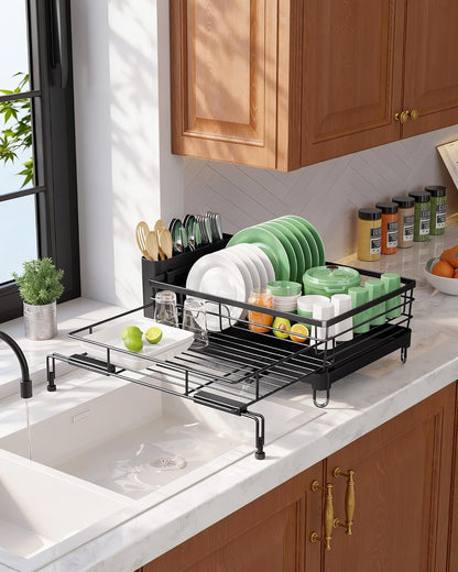Adjustable Dish Drying Rack, 15.6''-25.2''L × 16.9''W, Black8