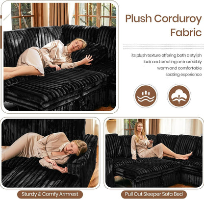 Oversized Sofa Bed Modular Sectional Sleeper Sofa with Pull Out Bed L Shaped Couch with Storage Chaise Black Couch5