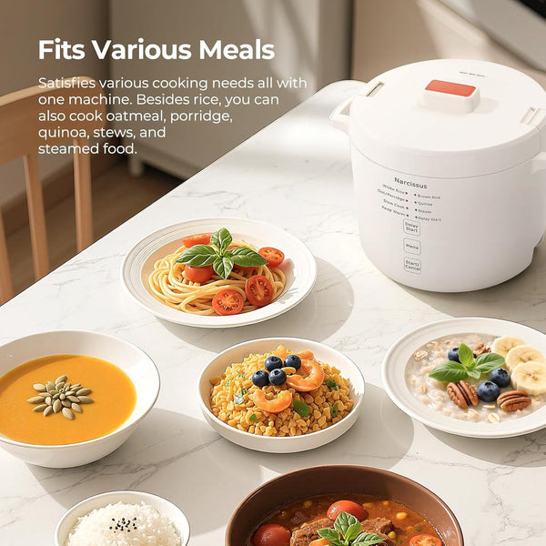 Rice Cooker with Removable Pfas-Free Nonstick Pot, 3.5-Cup Capacity for 1-3 People, Multifunctional for Rice, Oatmeal, Quinoa, Slow Cook, Steam, Can Steam & Cook Simultaneously, Rice White3