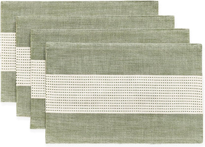 Linen Placemats, 12 X 18 Inch Set of 4 Placemats, Farmhouse Macrame Place Mats for Kitchen Table and Heat Resistant-Hemstitch Sage Green 4PCS1
