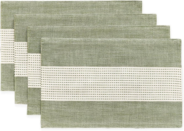 Linen Placemats, 12 X 18 Inch Set of 4 Placemats, Farmhouse Macrame Place Mats for Kitchen Table and Heat Resistant-Hemstitch Sage Green 4PCS1