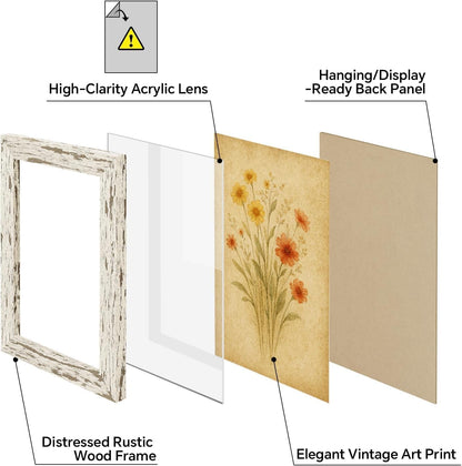 5X7 Rustic Farmhouse Picture Frames with Vintage Prints, Set of 92