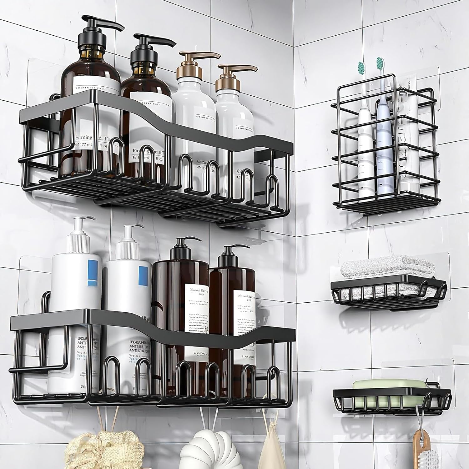 14-pack-shower-caddy-adhesive-replacement-strong-adhesive-hooks-waterproof-shower-adhesive-strips-no-drilling-for-bathroom-storage-shelves