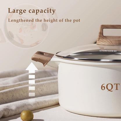 Nonstick Stock Pot with Lid, 6 Quart White Granite | Kitchen Cooker Compatible with All Stoves, Dishwasher Safe, Cookware for Boiling, Simmer, PFOA Free5