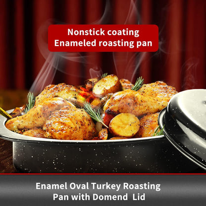 Granite Roaster Pan, Small 13” Enameled Roasting Pan with Domed Lid. Oval Turkey Roaster Pot, Broiler Pan Great for Small Chicken, Lamb. Dishwasher Safe Cookware Fit for 7Lb Bird2