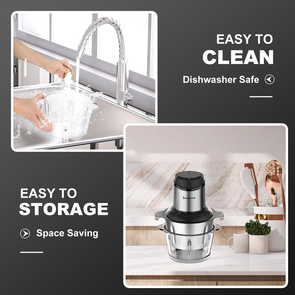 Food Processor, 2‑Speed Electric Food Chopper & Small Meat Grinder | with 8Cup Stainless & 8Cup Glass Bowls, 2 Bi-Level Blades&. Great for Onion, Baby Food, Garlic, Nuts, Fruit, and Vegetables.7