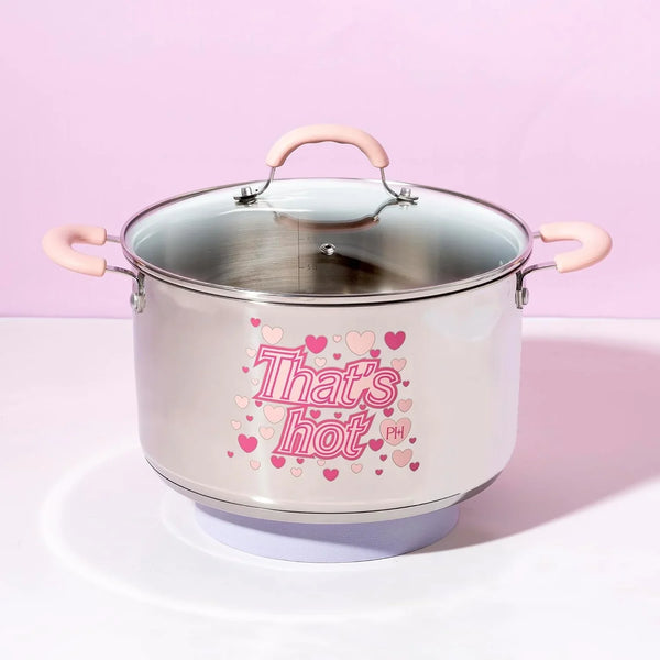 Stainless Steel Stock Pot with Iconic Color Changing "That'S Hot" Heat Indicator Decal, Features Soft Grip Handles and Measure Marks, 8-Quart, Pink7