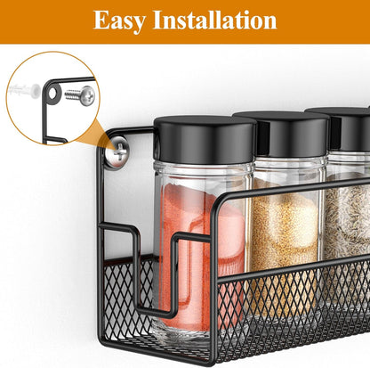 Wall Mounted Spice Rack Organizer, Pantry Door Organizer & Hanging Storage Baskets, Metal Spice Shelf for Kitchen Cabinet, 3 Depth Sizes Hold Large Jars to Nail Polish Bottles, 5 Pack4