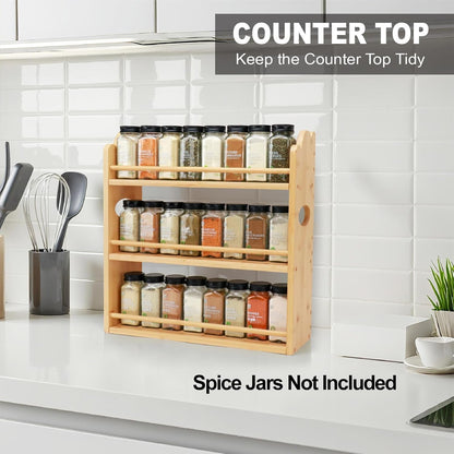 3-Tier Bamboo Spice Rack, Wall Mount & Countertop Spice Organizer3