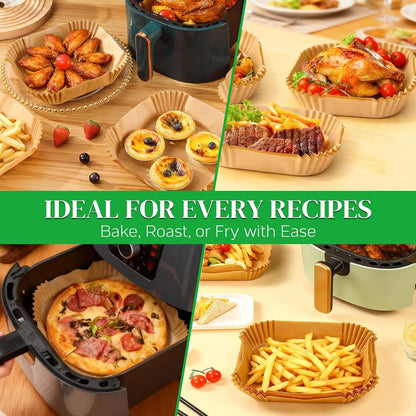 8In Square Disposable Air Fryer Liners, 300PCS Parchment Paper | Air Fryer Paper Liners Compatible with Ninja AF141 5 QT Pro AF181 6.5QT, Cosori Chefman 6 QT & Other 5 to 8Qt Airfryer7