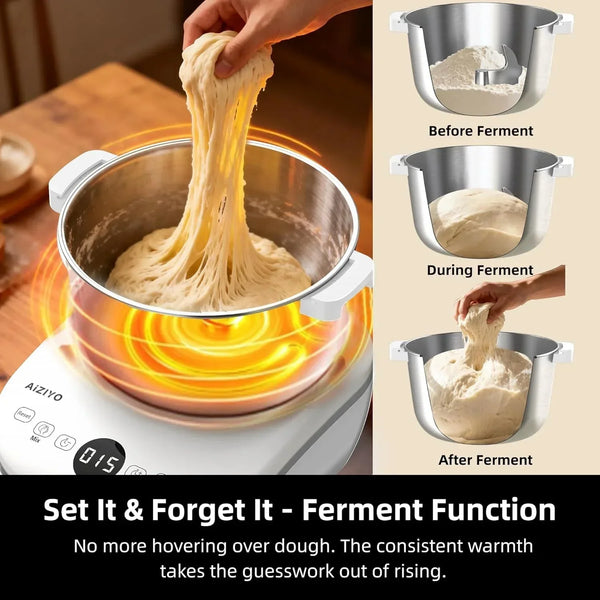 AIZIYO electric dough mixer demonstrating the ferment function for bread dough rising4