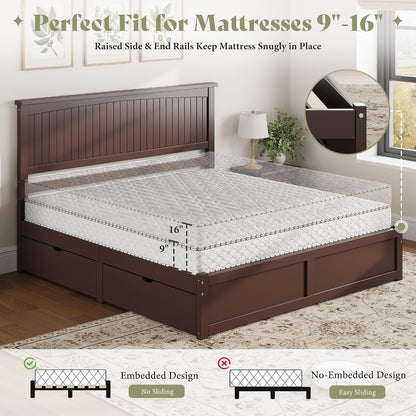 Solid Wood Queen Storage Bed Frame with 50" Headboard, Espresso8