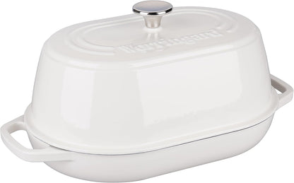 Enameled Cast Iron Dutch Oven Pot with Dome Lid, Oval Bread Oven for Homemade Sourdough Bread Baking, Oven Safe up to 500°F, 6 Quart, White6