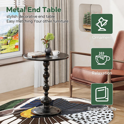 Small Side Table, round Drink Table End Table, Sofa Table TV Tray Table, Pedestal Coffee Table for Living Room, Black4