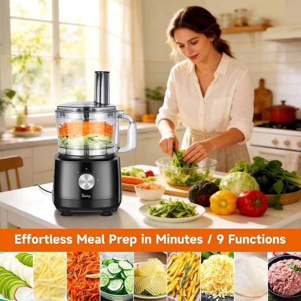 7-Cup Food Processor with Storage Drawer, 9-Blade for Home Meal Prep | Cheese Grate, Wavy Slicer Meat Chopper, Dough Kneading, Veggie Salad Shred, French Fries for Party, Healthy Snacks, Baby Food4