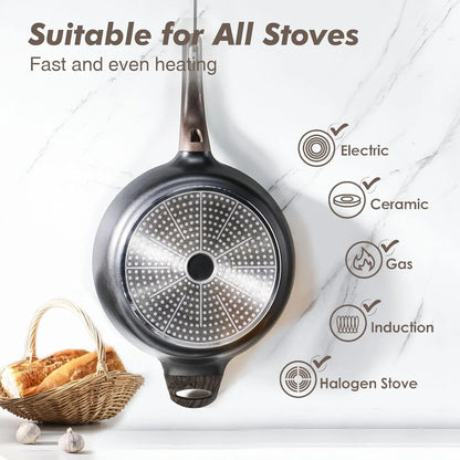 Nonstick Frying Pan Skillet with Lid, 13.3 Inch Large Deep Frying Pan, 6 Qt Non Stick Saute Pan with Cover, Induction Pan, Healthy Non Toxic Cooking Pan with Helper Handle, PFOA PFOS Free4