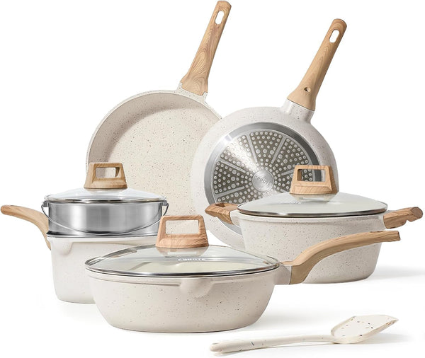 Nonstick Pots and Pans Set, Cookware Sets, 10Pcs | Induction Kitchen Set, Durable Coating, Easy Clean, Fit All Stovetops, Even Heating, Stay Cool Handle, with Steamer1