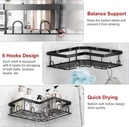 Corner Shower Caddy 5 Pack Adhesive Stainless Steel Organizer Black8