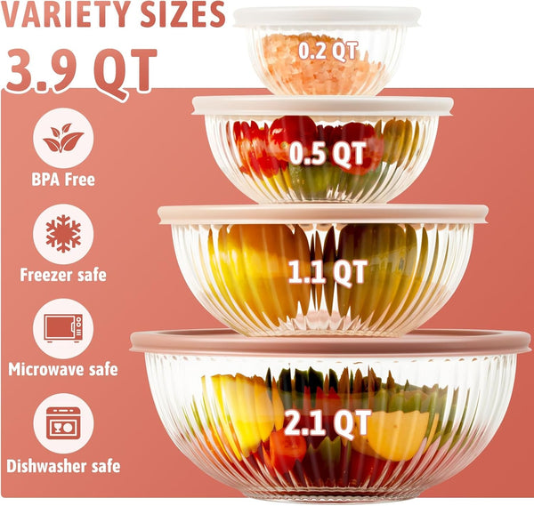 Glass Mixing Bowls with Lids Sets, 4 PCS Serving Bowls for Party or Kitchen2