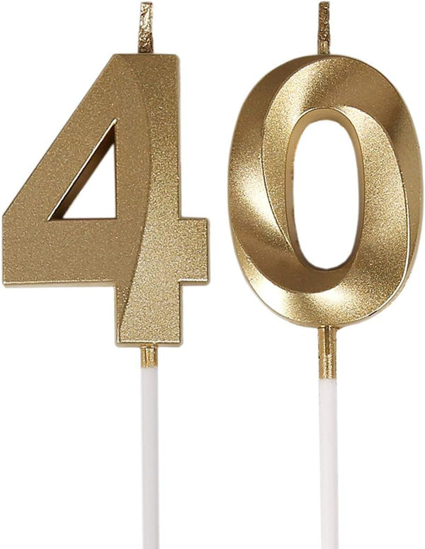 40Th Birthday Candles,Gold Number 40 Cake Topper for Birthday Decorations Party Decoration1