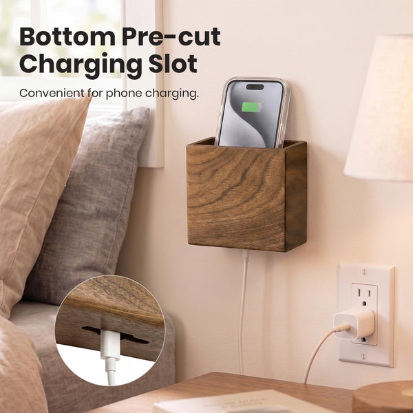 Remote Holder Hole-Free, Self-Adhesive Storage Wooden Box Small5