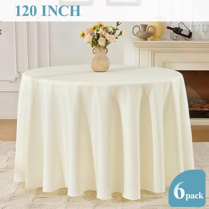 Tablecloth 6 Pack 120Inch round Table Cloth Polyester, Ivory5