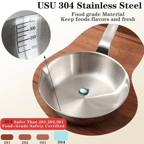 5.1 Inch Mini Egg Pan Stainless Steel Sauce Pan Omelet Pan with Pour Spout | 1/2 Quart Frying Pan, SUS304 Stainless Steel Mini Skillet for Egg Frying Pan, Butter Warmer, with 11" Scraper, Red6