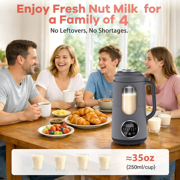 Nut Milk Maker Machine, Automatic Soy Milk Maker, Small Countertop Blender | 35Oz Plant-Based Milk Maker for Homemade Almond Milk, Oat Milk, Soy Milk with Veloblend 10-Blade System, Glass Chamber, Grey3