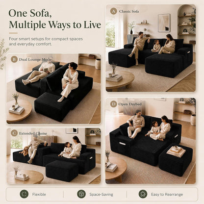 Boneless Couch, Modular Sectional Couches for Living Room, U-Shaped Cloud Couch Sofa with Deep Seat, Fluffy Corduroy Upholstered Corner Sofa7