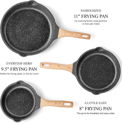 Non Stick Frying Pan Set -  Granite Skillet Set with 100% PFOA & PTFE Free, Induction Egg Omelette Pans for Cooking Pan Set, Cookware Set Nonstick Pots and Pans Set Gift for Women2