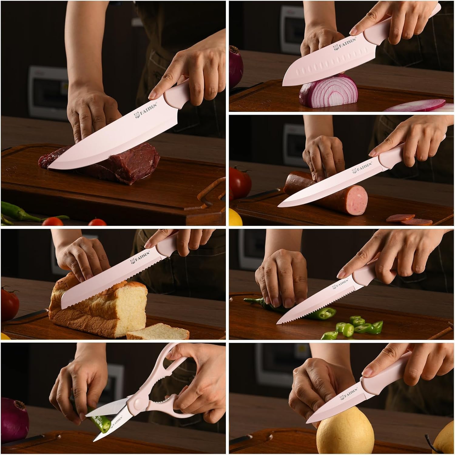 kitchen-knife-set-13-pcs-pink-non-stick-knives-with-6-blade-guards-stainless-steel-blades-pink-nonstick-coating-long-lasting-sharpness-rust-resistant-non-slip-dishwasher-safe