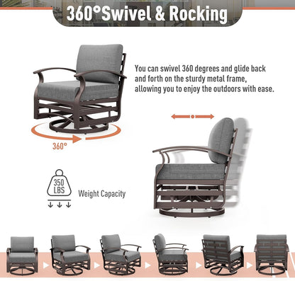 Aluminum Patio Furniture Set 5-Seat Modern Metal Outdoor Conversation Sets W/45In Propane Fire Pit Table, Swivel Rocking Chairs Patio Sectional Sofa W/5.1In Cushion, Grey5