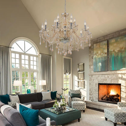 Cognac 15 Lights Large Crystal Chandeliers for Dining Room 30.7"2