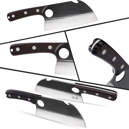 7" Deba Knife, Hand Forged Cleaver Butcher Knife for Meat Cutting, Japanese Kitchen Viking Knife with Sheath, Cooking Knife for Kitchen and Outdoor Camping, Thanksgiving Christmas Gifts4