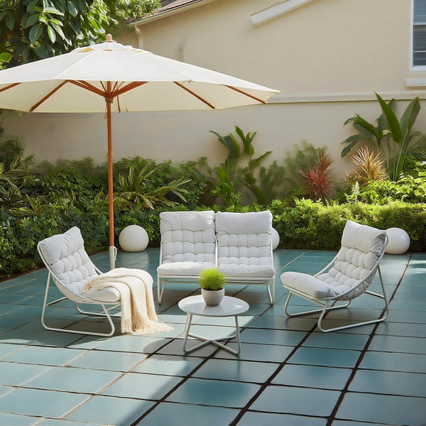 4 Piece Outdoor Patio Conversation Set with Loveseat & 2 Chairs, Table1