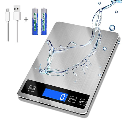 33Lb Food Scale, Digital Kitchen Scale for Cooking Baking | Waterproof Stainless Steel Platform, USB Charging & Battery Dual Power, Weighs in Grams and Ounces1