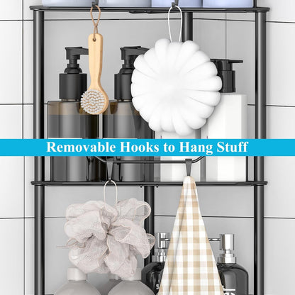 4 Tier Floor Standing Corner Shower Caddy Organizer Shelf with Hooks, Bathroom Shelves Stand Rack, Black5