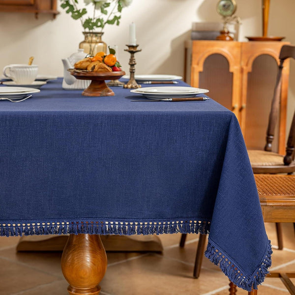 Linen Tablecloth Table Cloth Stitching Tassel Rectangle Decorative Natural Table Cover for Kitchen Dinning Wedding Buffet 55 X 86 Inch Sodalite Blue1